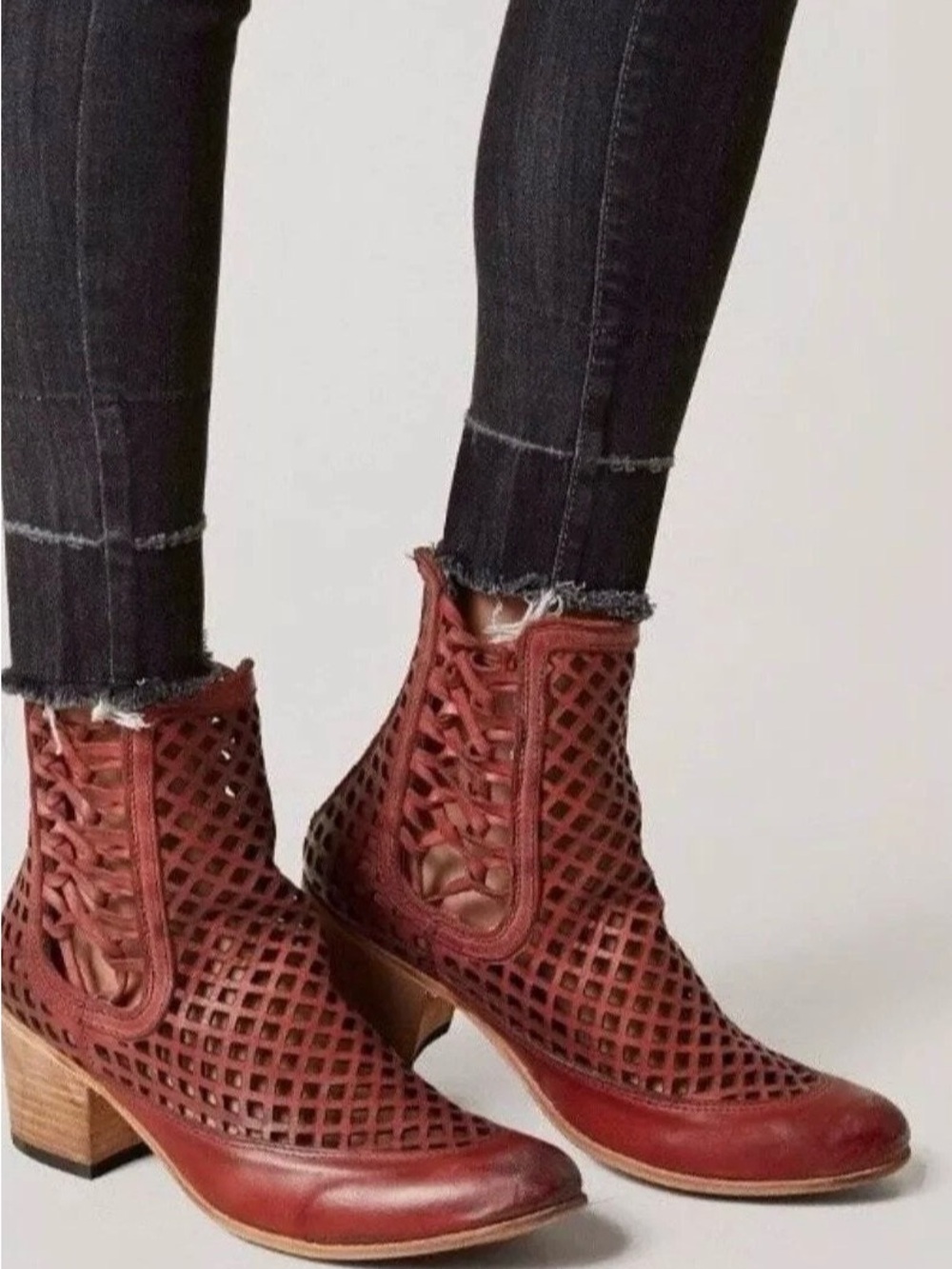 Freebird by Steven Lazor Red Perforated Leather Ankle Booties. Size 7